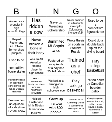 Roaring Fork Christmas BINGO Card