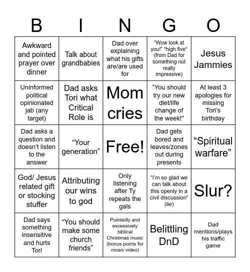 Uh Oh Bingo Card