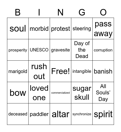 Foundations English 5-7 Cultural Celebrations Bingo Card