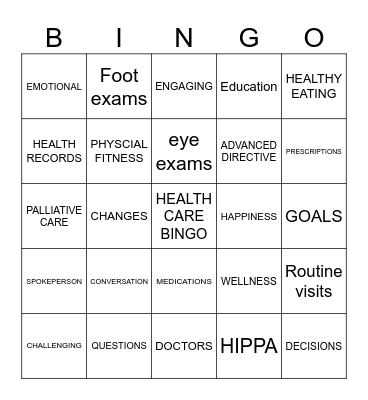 HEALTH CARE BINGO Card