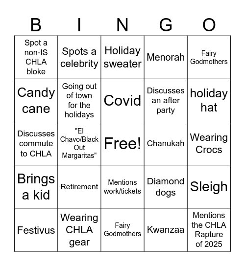 KIDS Holiday BINGO Card