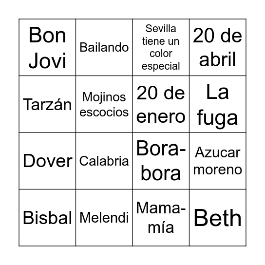 Bingo Musical Trastero Bingo Card