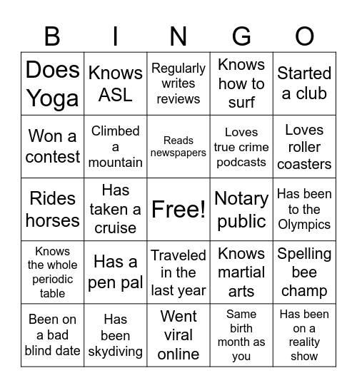 Untitled Bingo Card