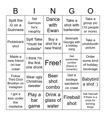 2nd Annual Holiday Bar Crawl Bingo Card