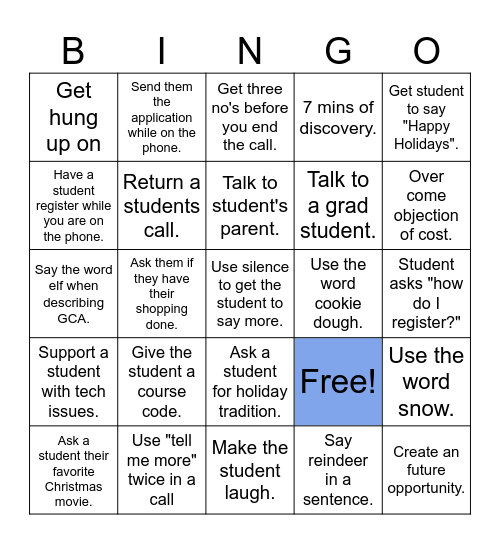 Inbound/Outbound Call BINGO Card