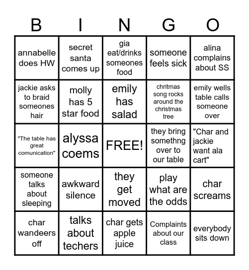 LUNCH BINGO Card