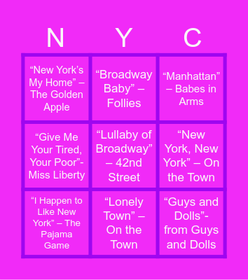 New York Musical Bingo! Bingo Card