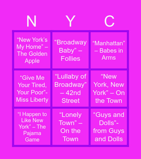 New York Musical Bingo! Bingo Card