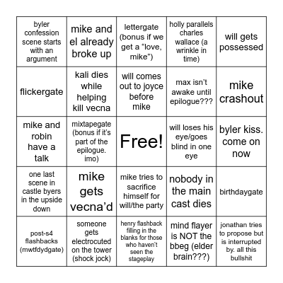 stranger things vol 2 Bingo Card