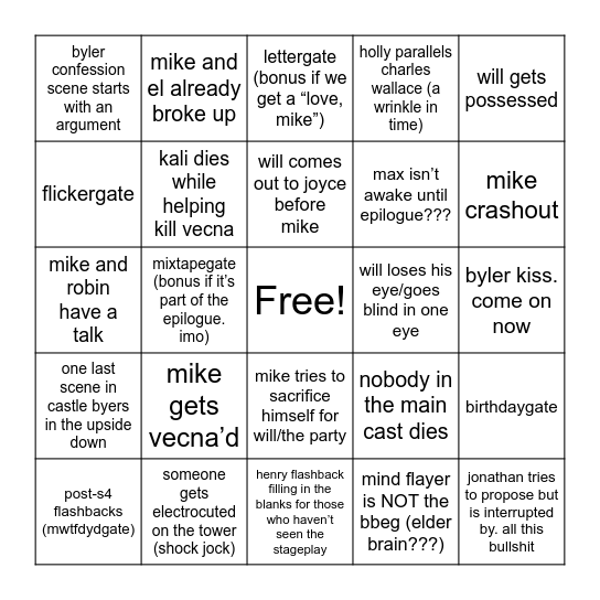 stranger things vol 2 Bingo Card
