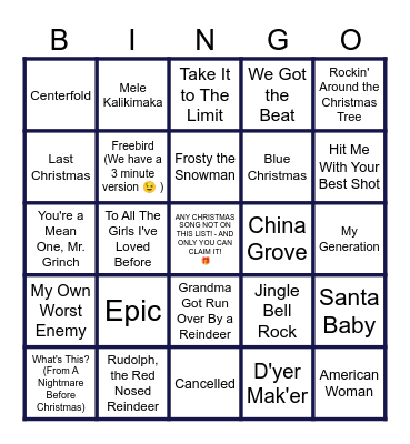 ❄️MUSIC BINGO at the Ann Arbor Eagles! 🎄It's The Most Wonderful Time Of The Year!  Chrismas + Epic Bangers!🎅 Bingo Card