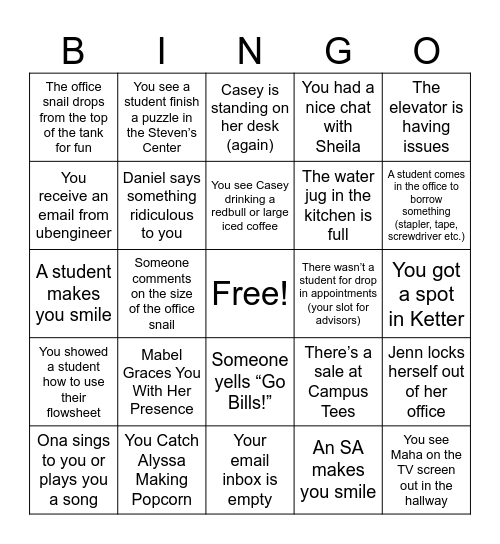 SEAS Bingo Card