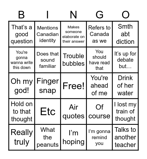 Mrs Dunham Bingo Card