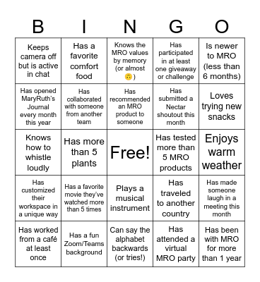 EOY MRO ROUND 1 Bingo Card