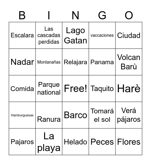 Spanish Bingo Card
