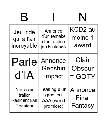 Untitled Bingo Card