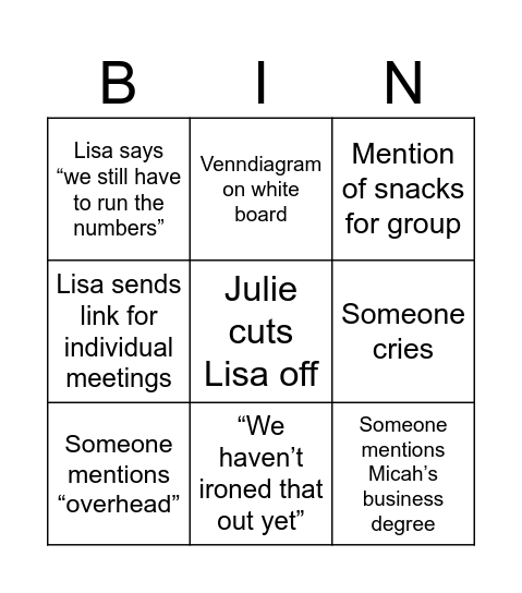 Monday Meeting Bingo Card