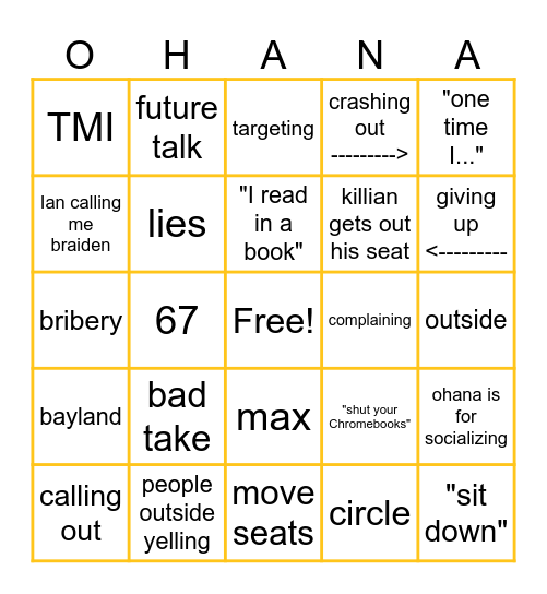 Mrs passmore bingo Card