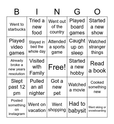 Winter Break Bingo Card