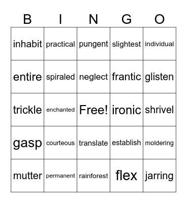 Vocabulary Bingo- The Color of Ivy Bingo Card