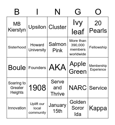 Omicron Upsilon Omega Bingo Card