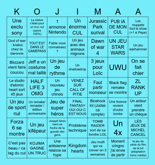 GAME AWARDS 2025 Bingo Card