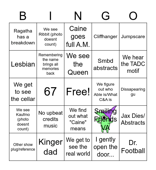 The Amazing Digital Circus | Episode 7 Bingo Card