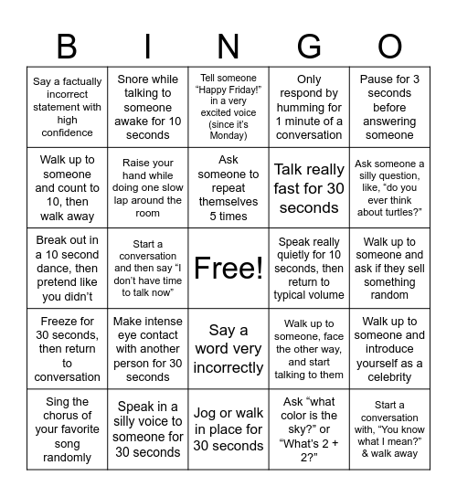 Social Exposure Bingo Card