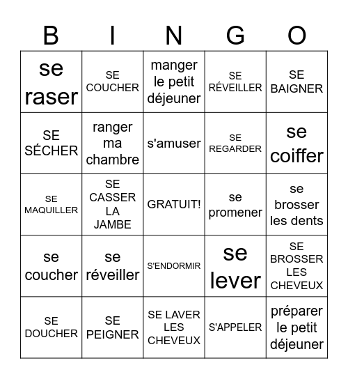 Ma routine Bingo Card