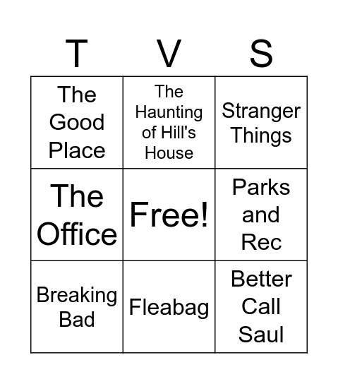 TV Shows Bingo Card