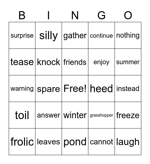 Grasshopper and the Ants Bingo Card
