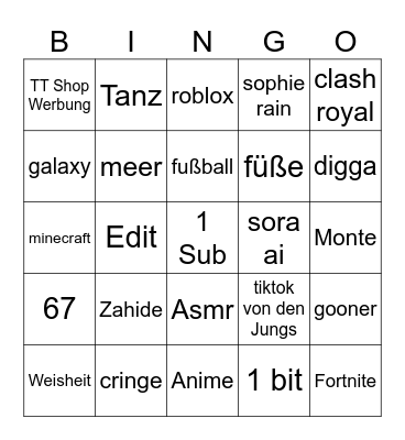 Tiktok Bingo Card