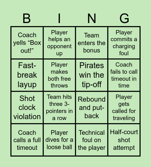 Basketball Bingo Card