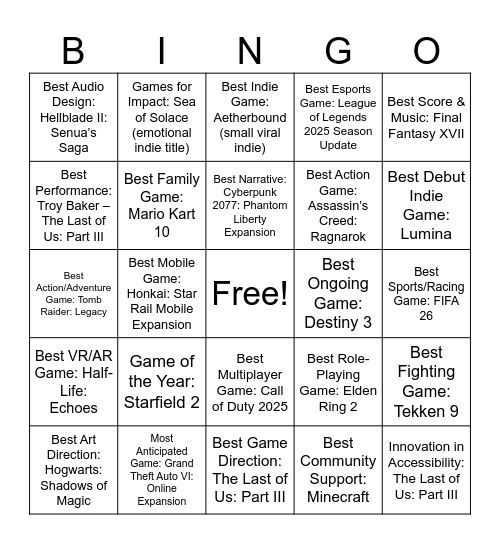 GAME AWARDS Bingo Card