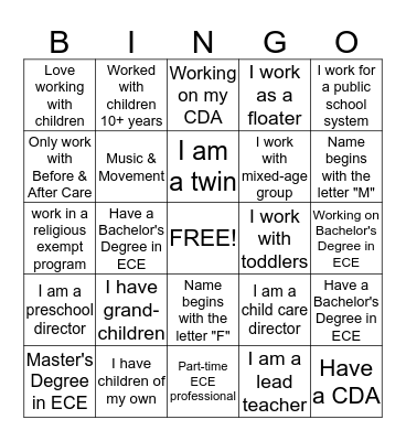 Interpersonal Bingo Card