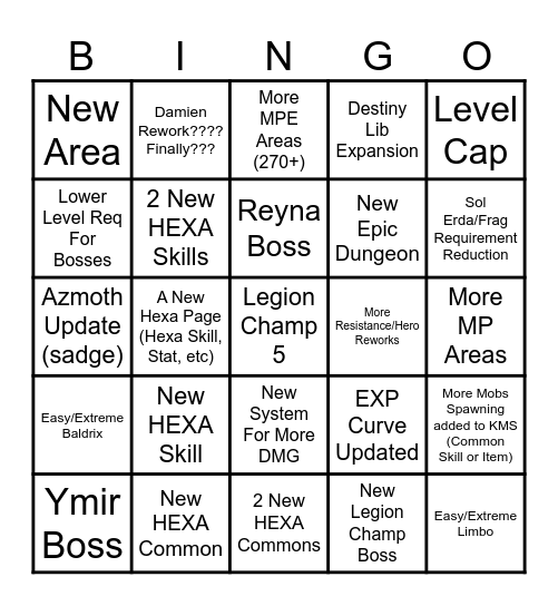 MAPLESTORY CROWN SHOWCASE Bingo Card