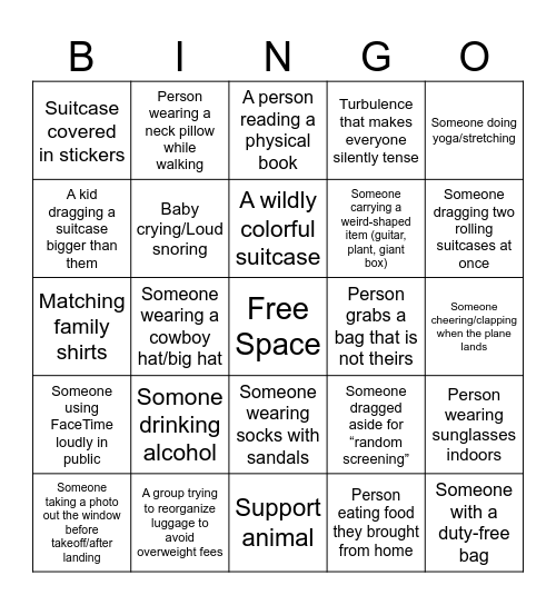 Airport Bingo Card