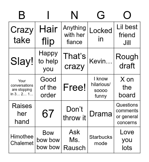 Whalen bingo Card Bingo Card