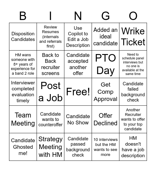 Recruiter BINGO Card