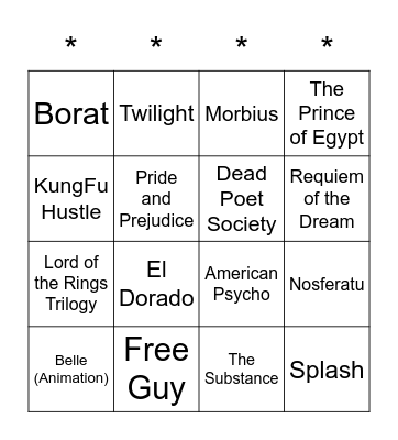 Movies Bingo Card