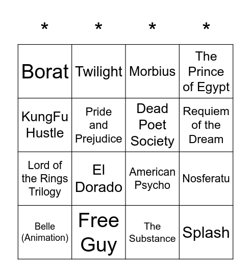 Movies Bingo Card