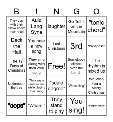 Holiday Workshop Bingo Card