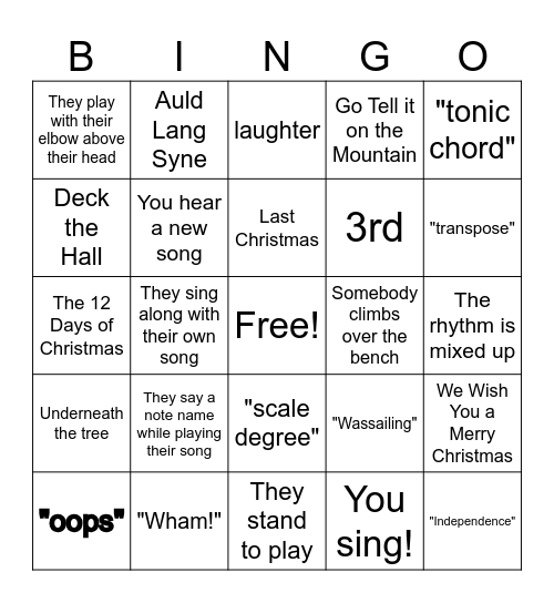 Holiday Workshop Bingo Card
