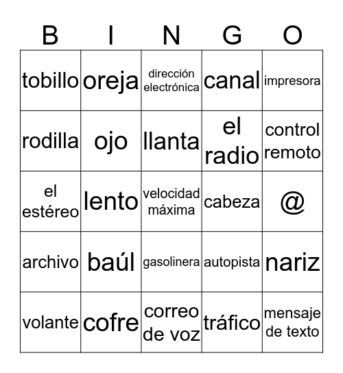 D2 L1 y L2 Vocabulario Bingo Card