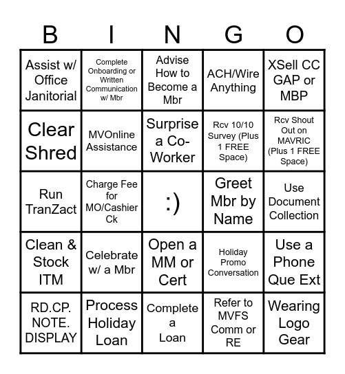 End of Year Fun Bingo Card