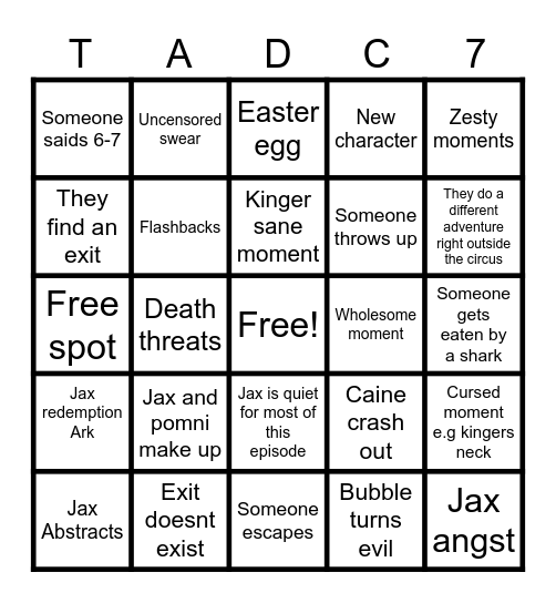 Tadc episode 7 Bingo Card