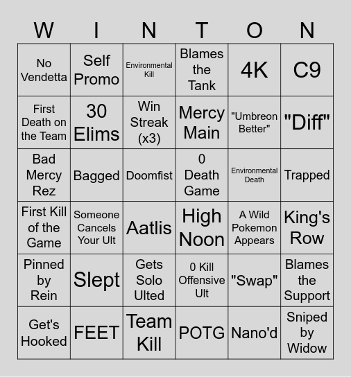 Drunk Overwatch Bingo Card