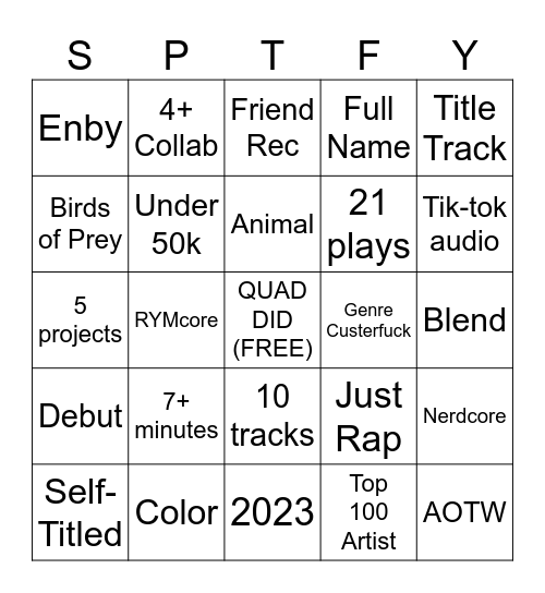 WRAPPED Bingo Card