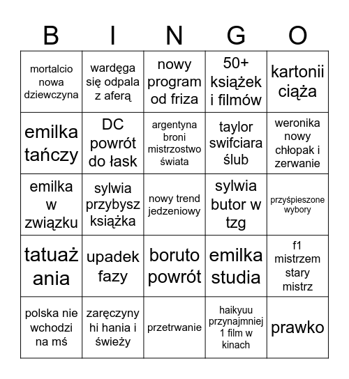 2026 Bingo Card
