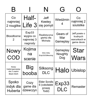 Game Awards '25 Bingo Card
